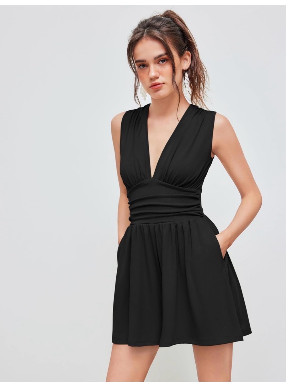 Cider Black V-Neck Sleeveless Romper